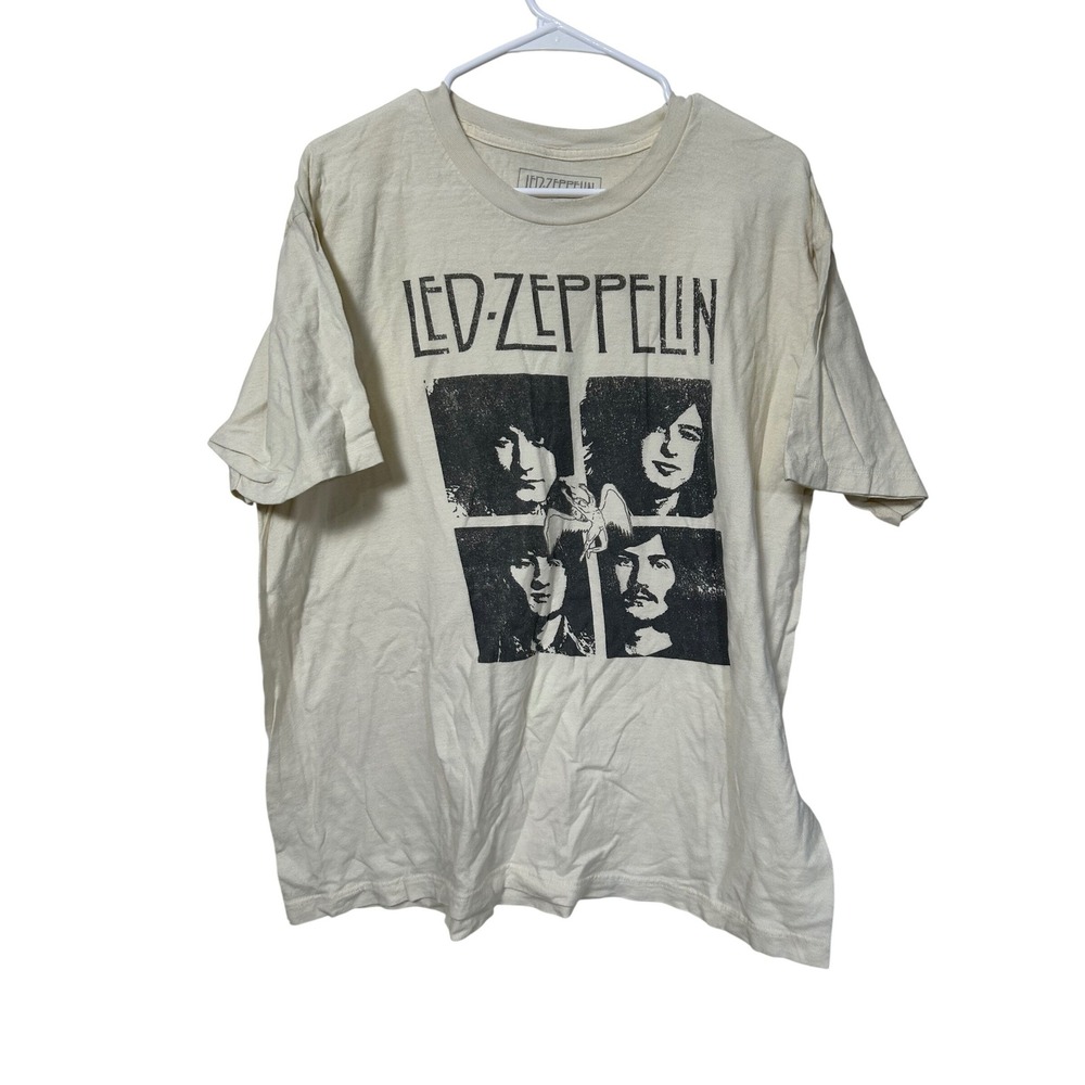 Led Zeppelin Band Graphic T-Shirt Cream Off-White XL‎ Short Sleeve Cotton Tee